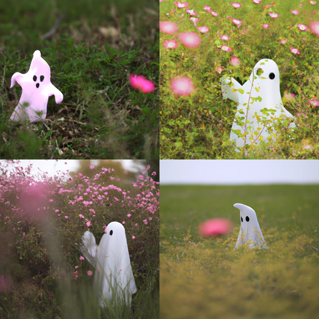 Cute Ghost Picking Flowers in Prairie, Bokeh Photography