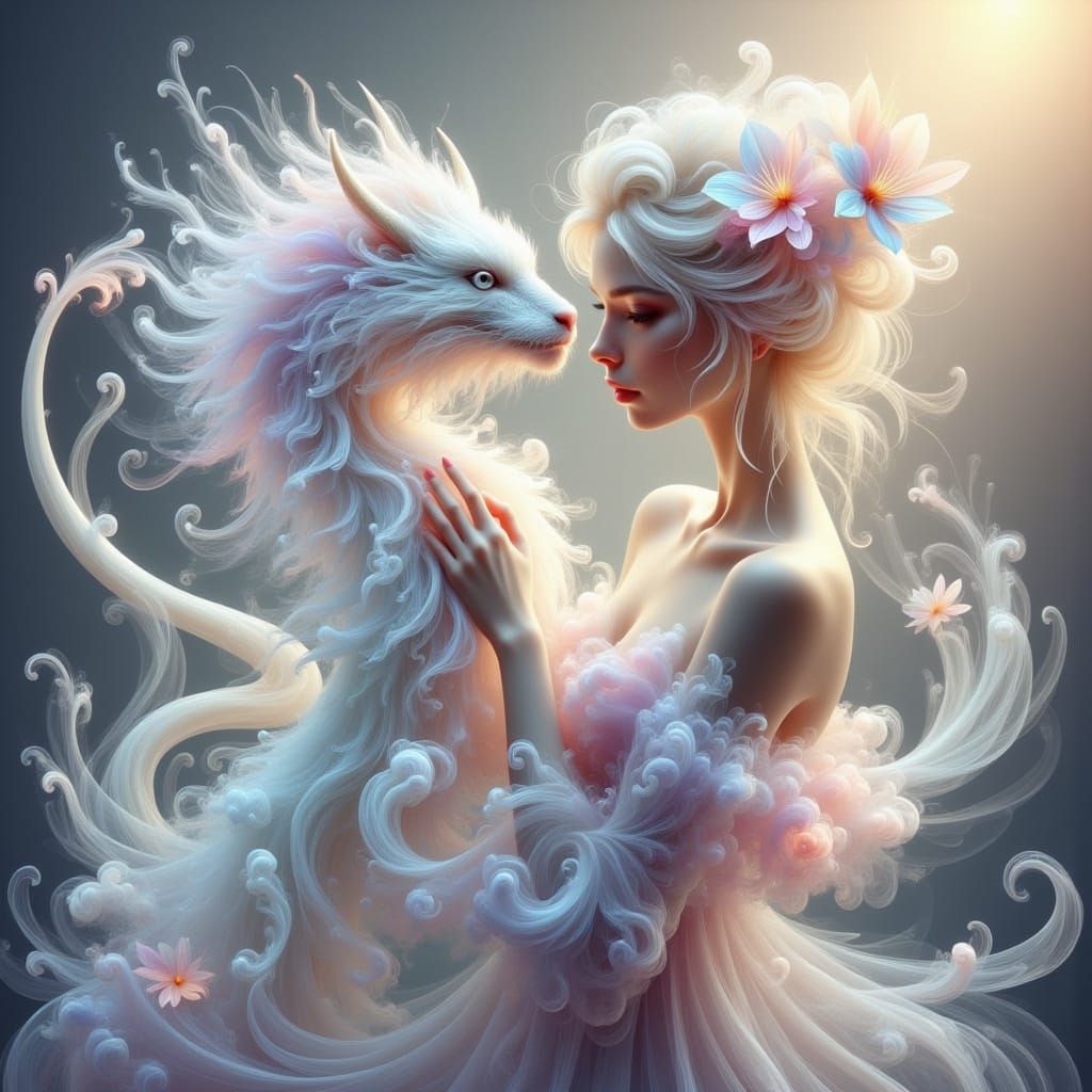 Whimsical Fairy and Dragon in Ethereal Paradise