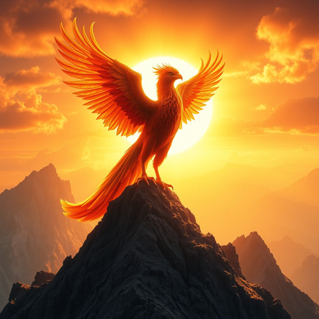 Radiant Phoenix on Mystical Peak: Fantasy Concept Art