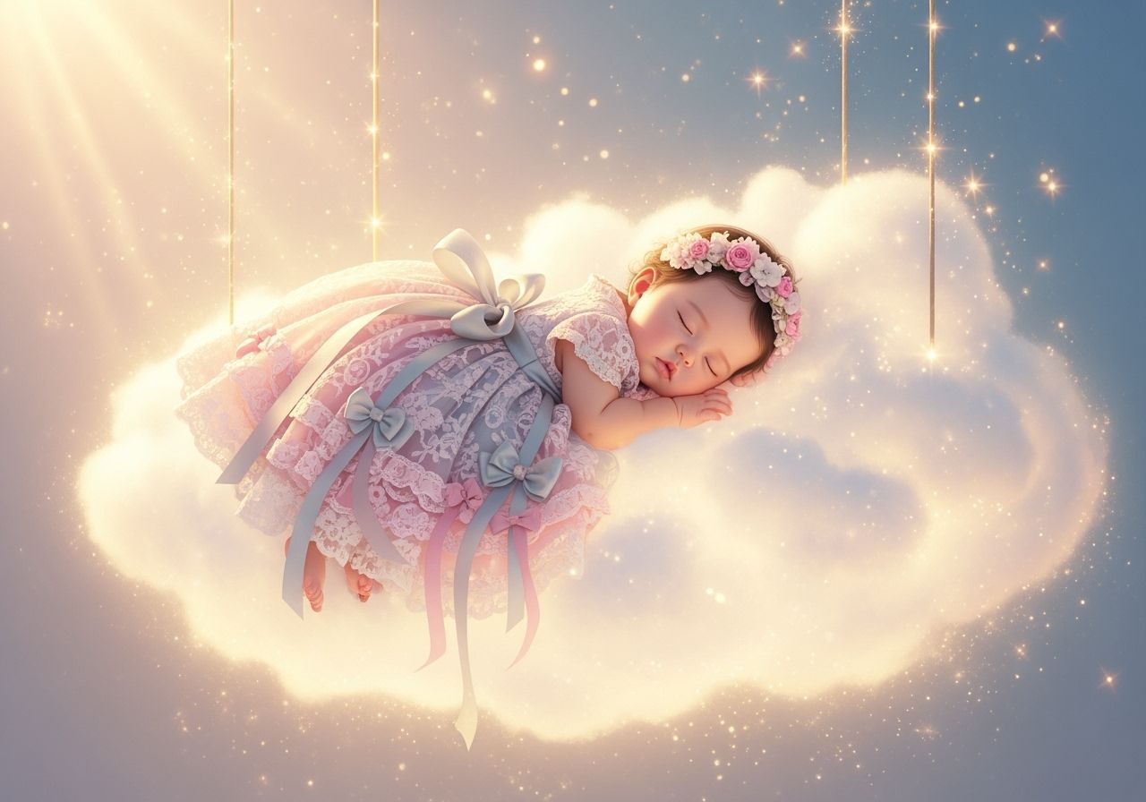 Peaceful Baby Sleeping on a Cloud in Dreamy Style