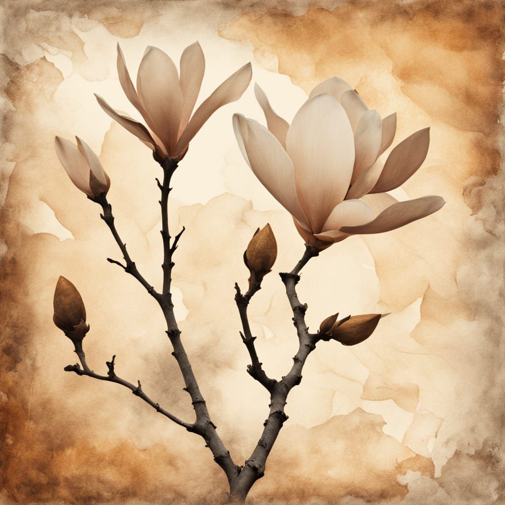 Elegant botanical silhouette of a delicate magnolia branch i...