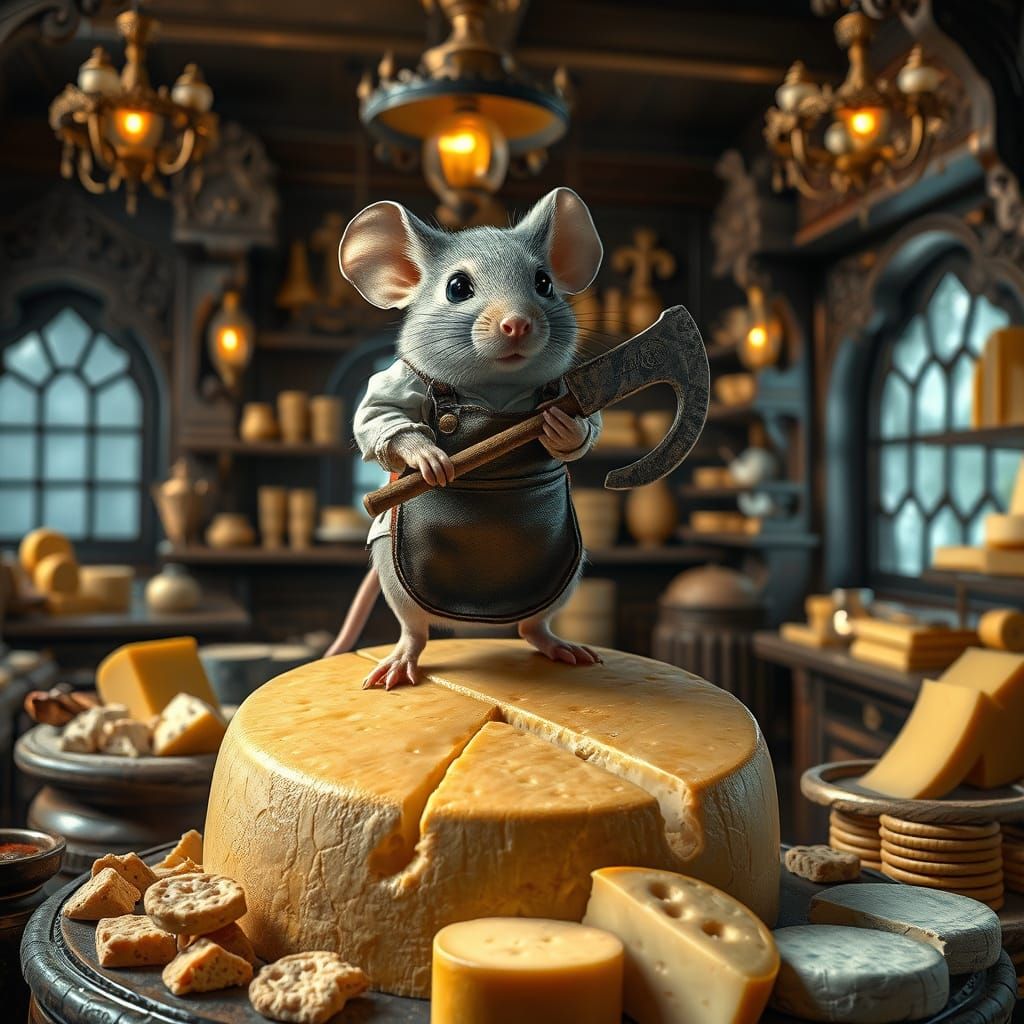 Hyperrealistic Mouse in Elegant Cheese Shop