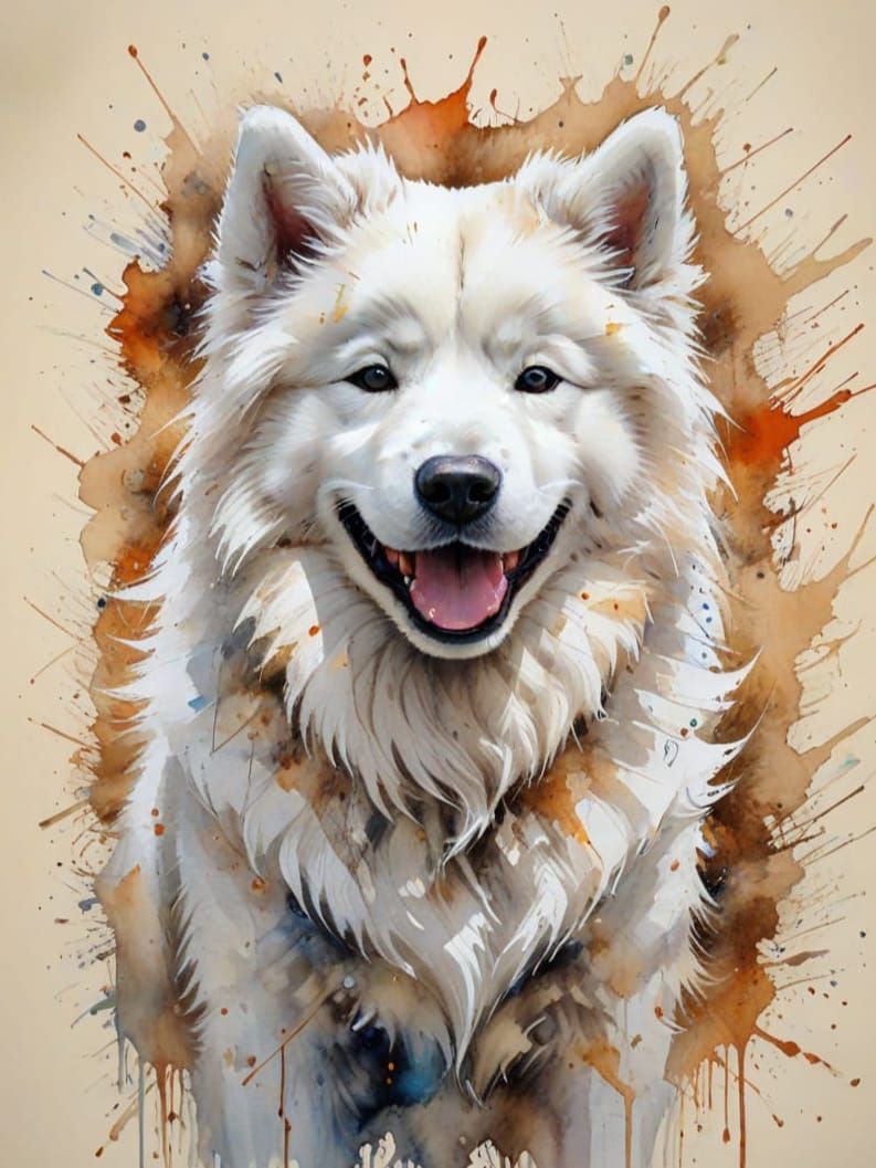 Samoyed dog - a poor dog with a kind smile.