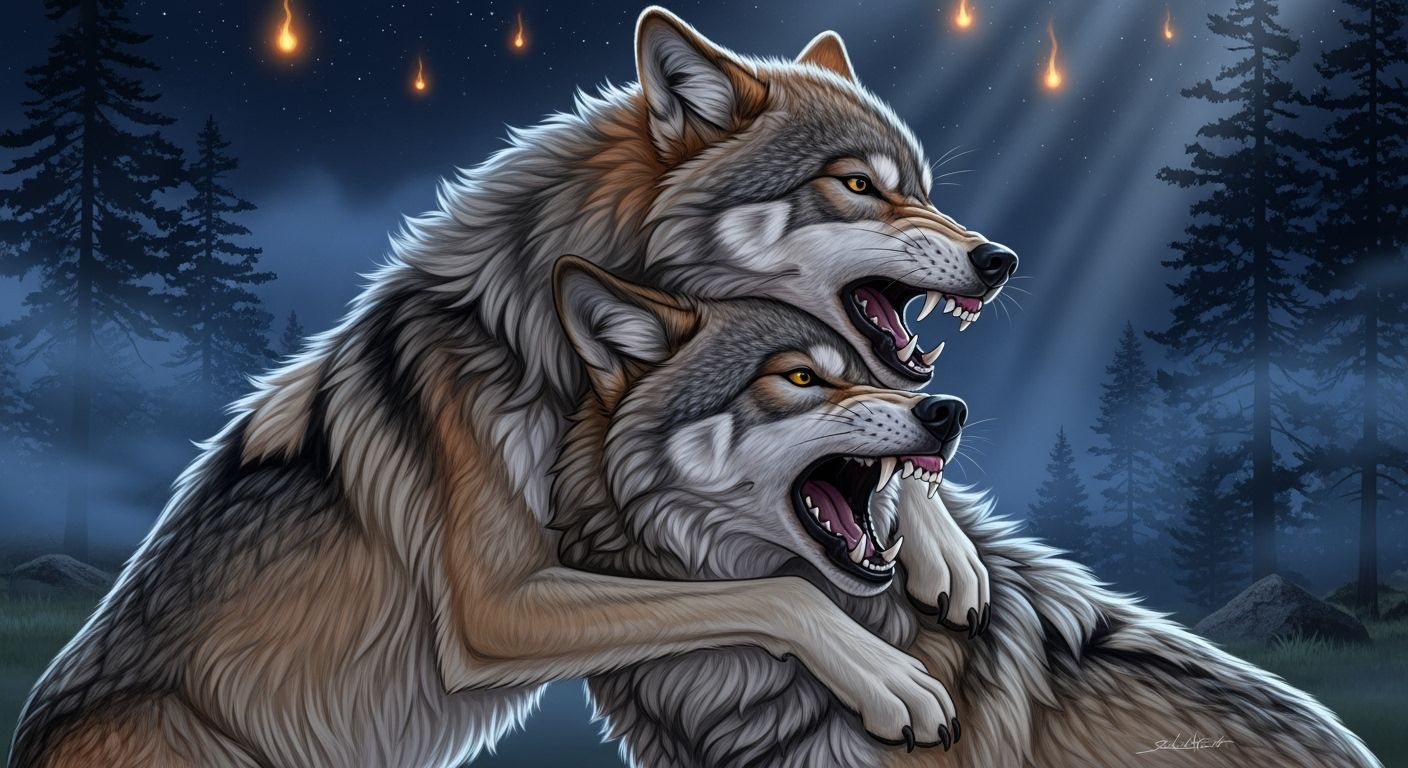 She-Wolf Protects Mate in Moonlit Forest