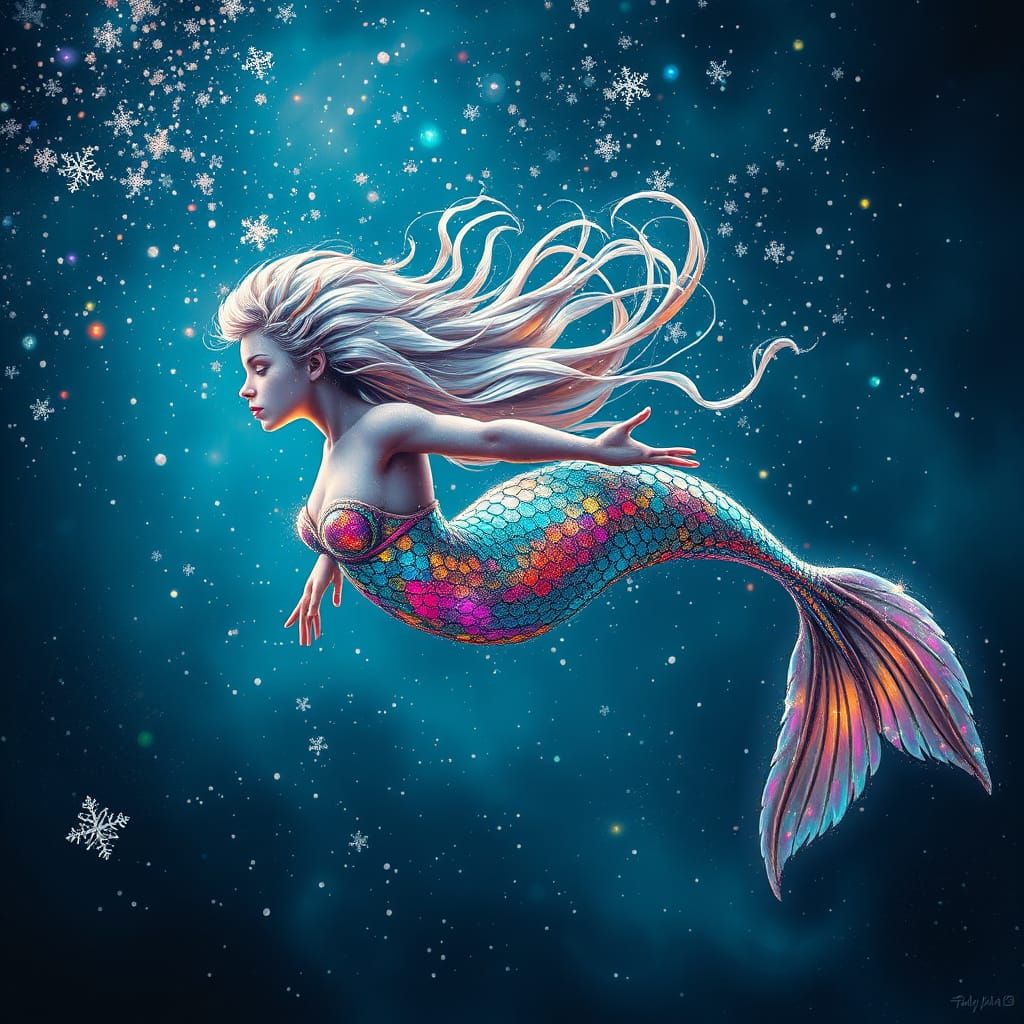 Surreal Mermaid Dances in Glittering Oceanic Splendor