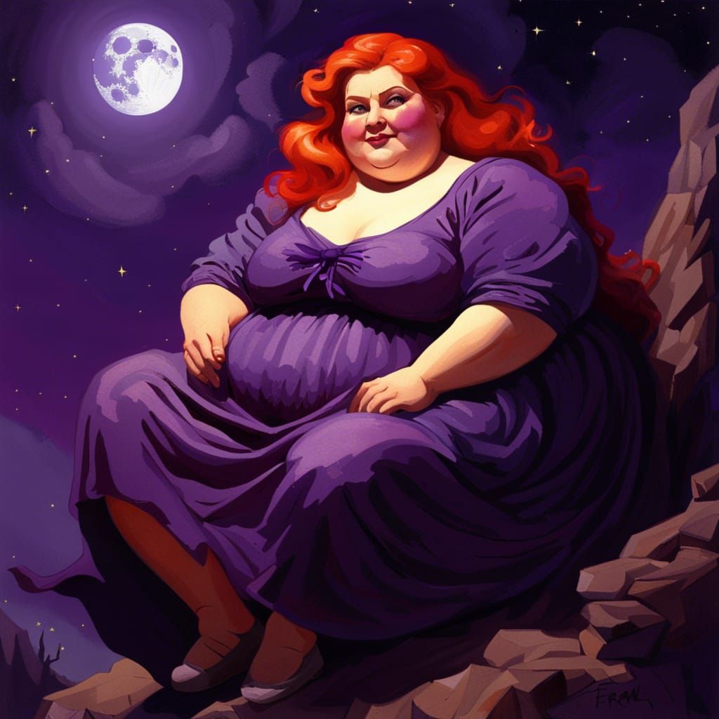 Chiaroscuro Witch with Red Hair and Purple Outfit