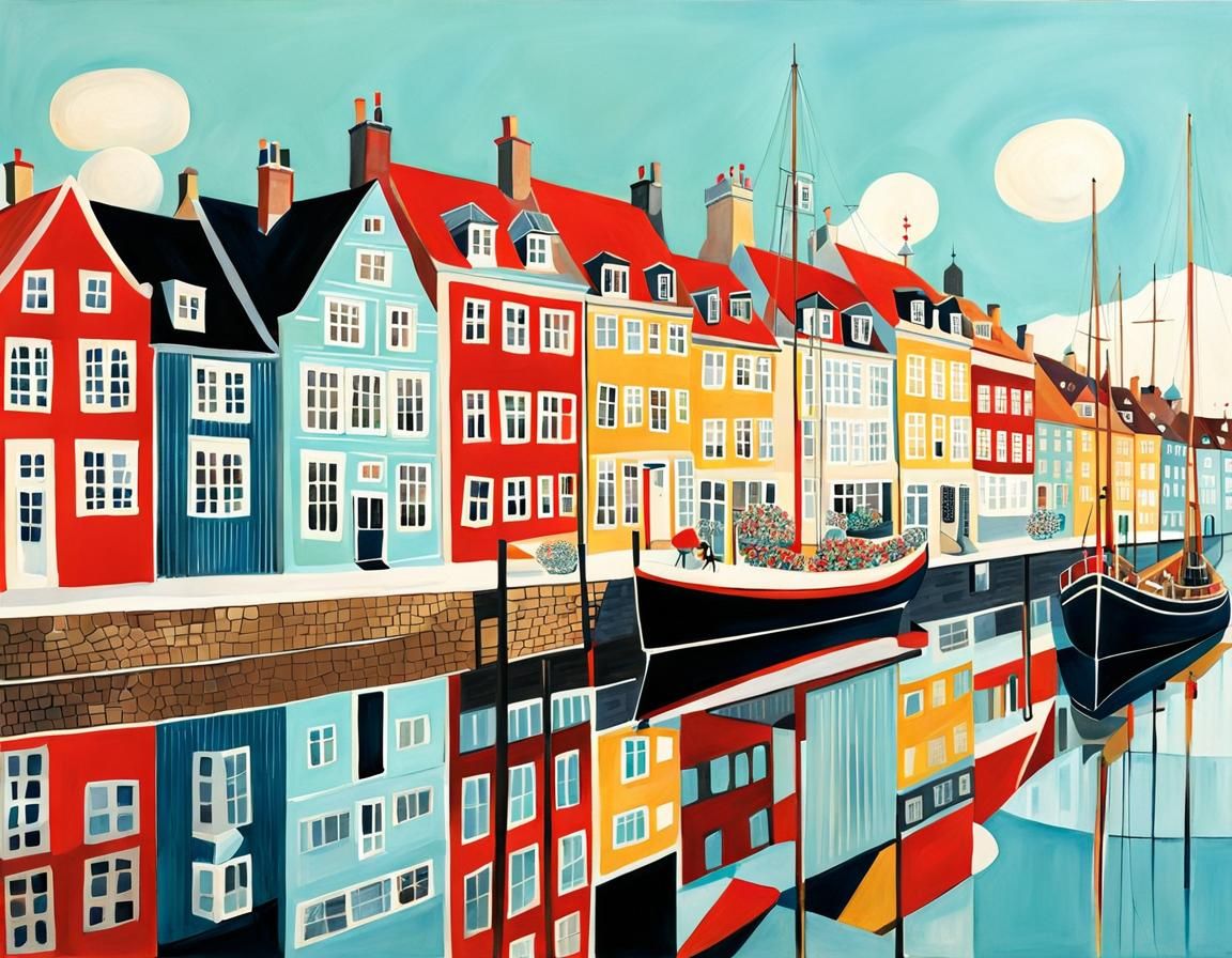 Danish City Street in Winter, Artistic Tudor Style