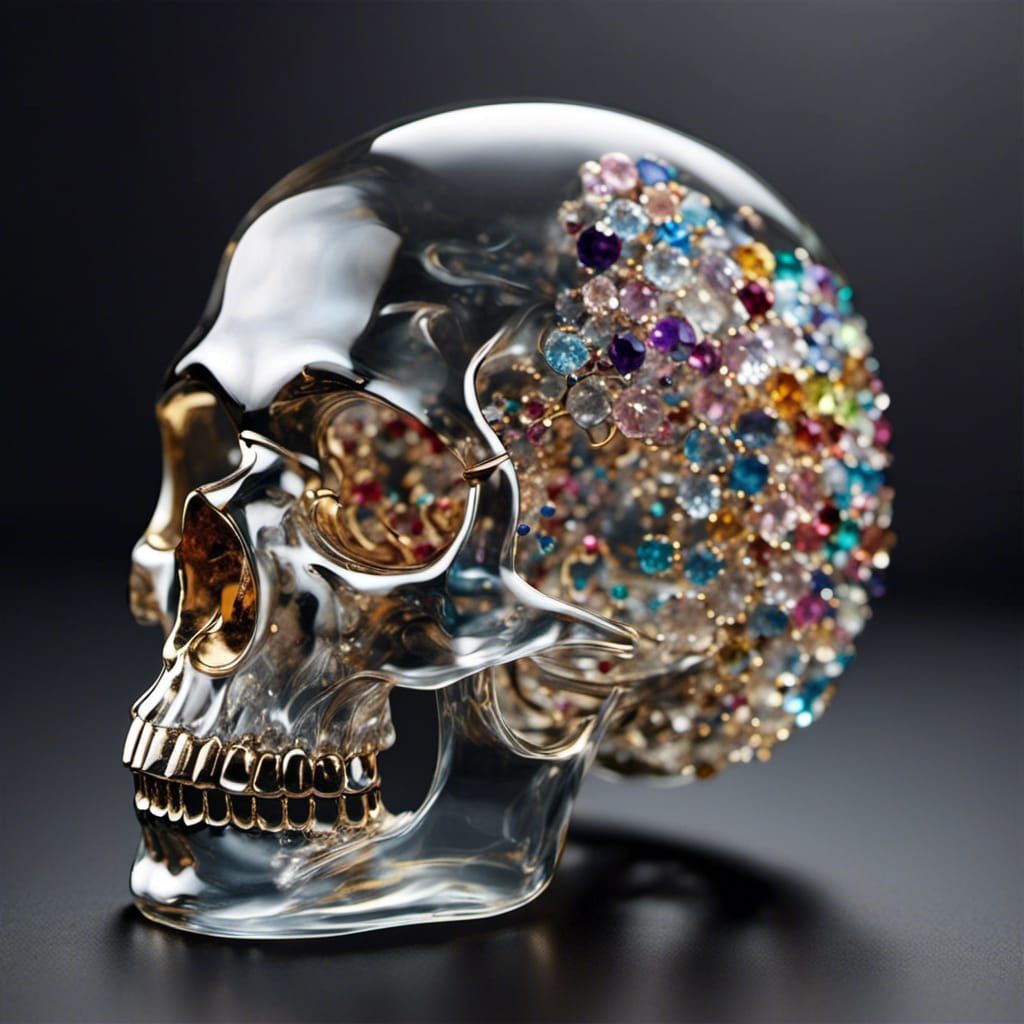 Glass Skull with Jewels Inside