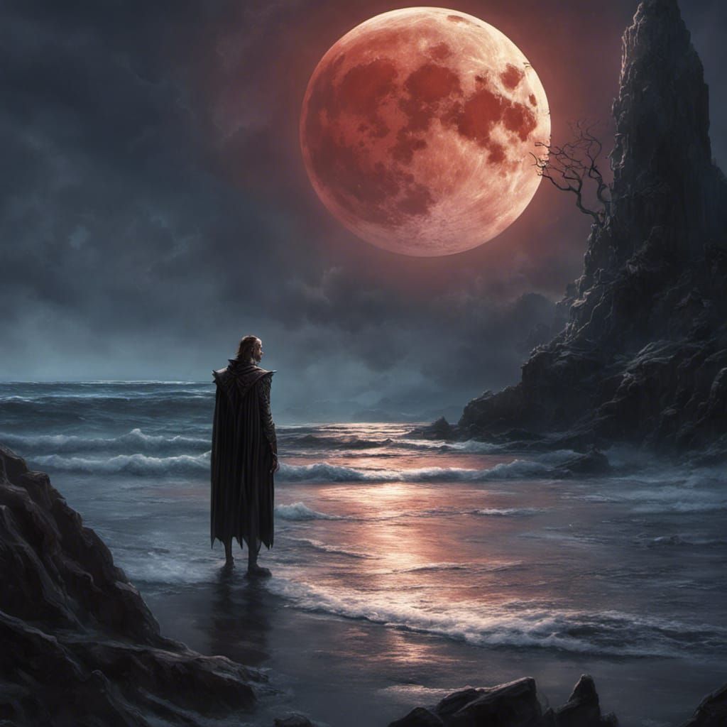 Vampire Prince Observes Elf Goddess in Art Nouveau