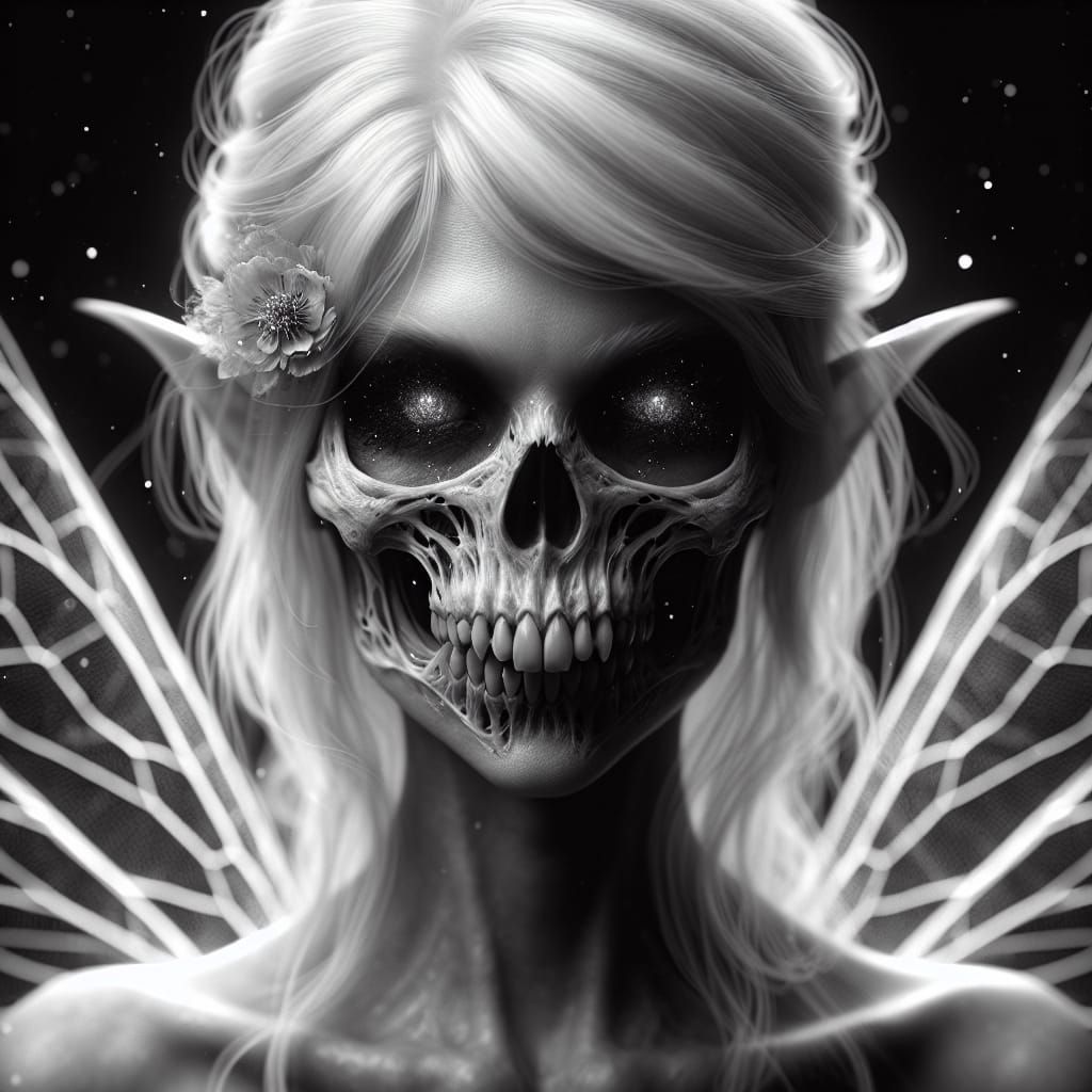 Dark Fairy Portrait with Ethereal, Haunting Skull Features