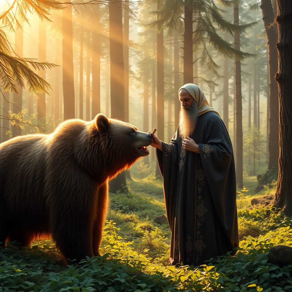 Saint Seraphim of Sarov Feeding a Bear