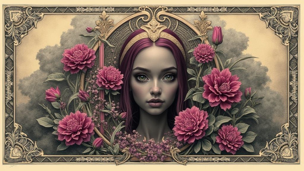 Elegant Fantasy Marvel Banknote in Art Nouveau Style