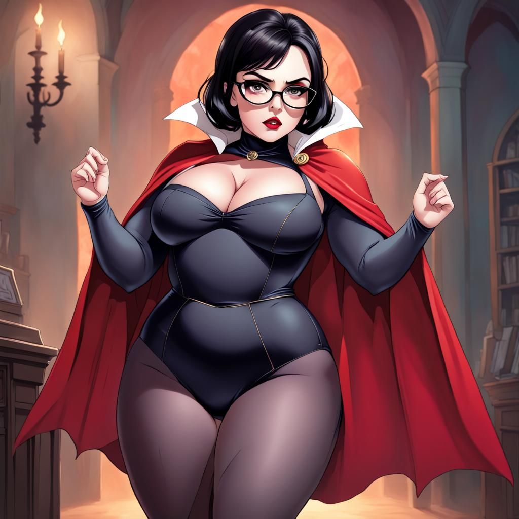 Curvaceous Vampire in Leotard and Cape