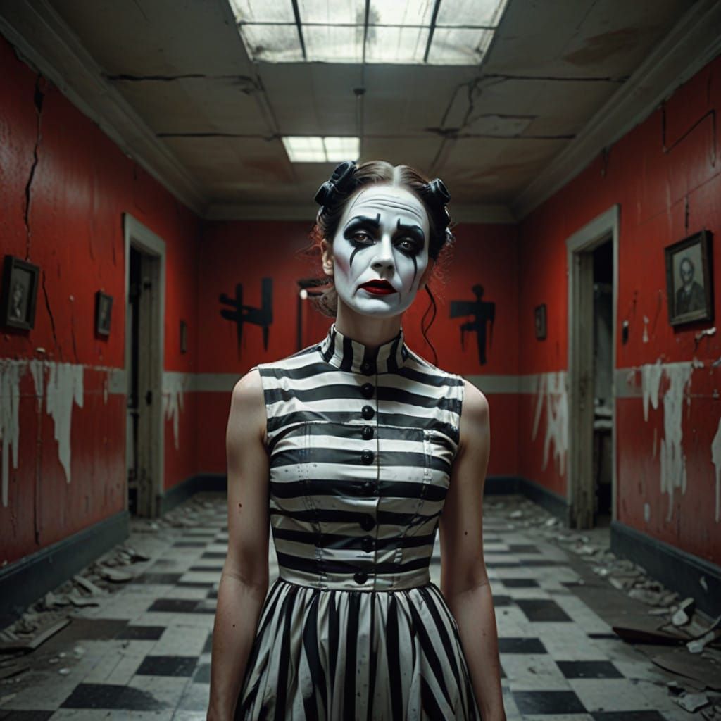 Mime Marceau in Abandoned Asylum, a Dark and Dramatic Digita...