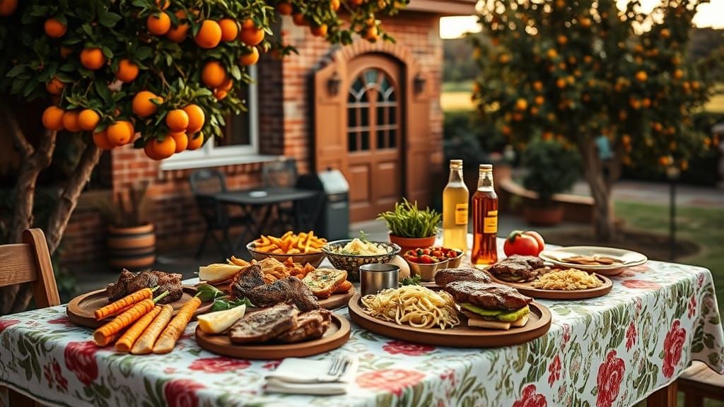 Victorian Feast: Charming Food Platter in Countryside Scene