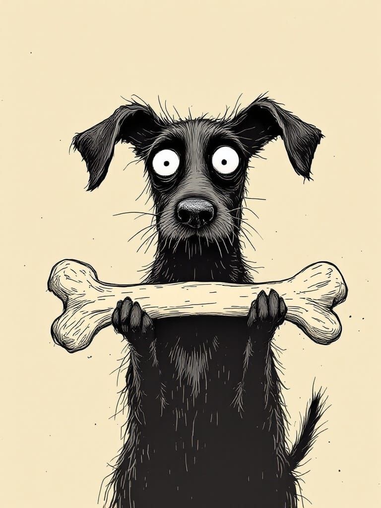 Whimsical Black Dog Holds a Trophy with a Surprised Expressi...