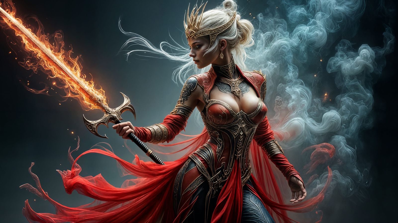 Dark Fantasy Warrior in Red Leather