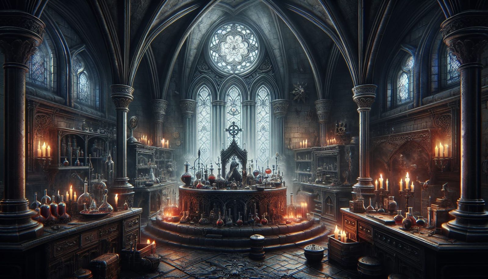 Alchemist's Dark Fantasy Laboratory Concept Art