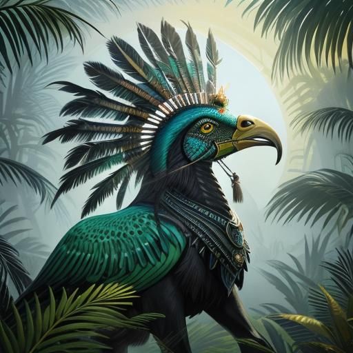 Aztec Gatekeeper in Surrealist Oil Painting