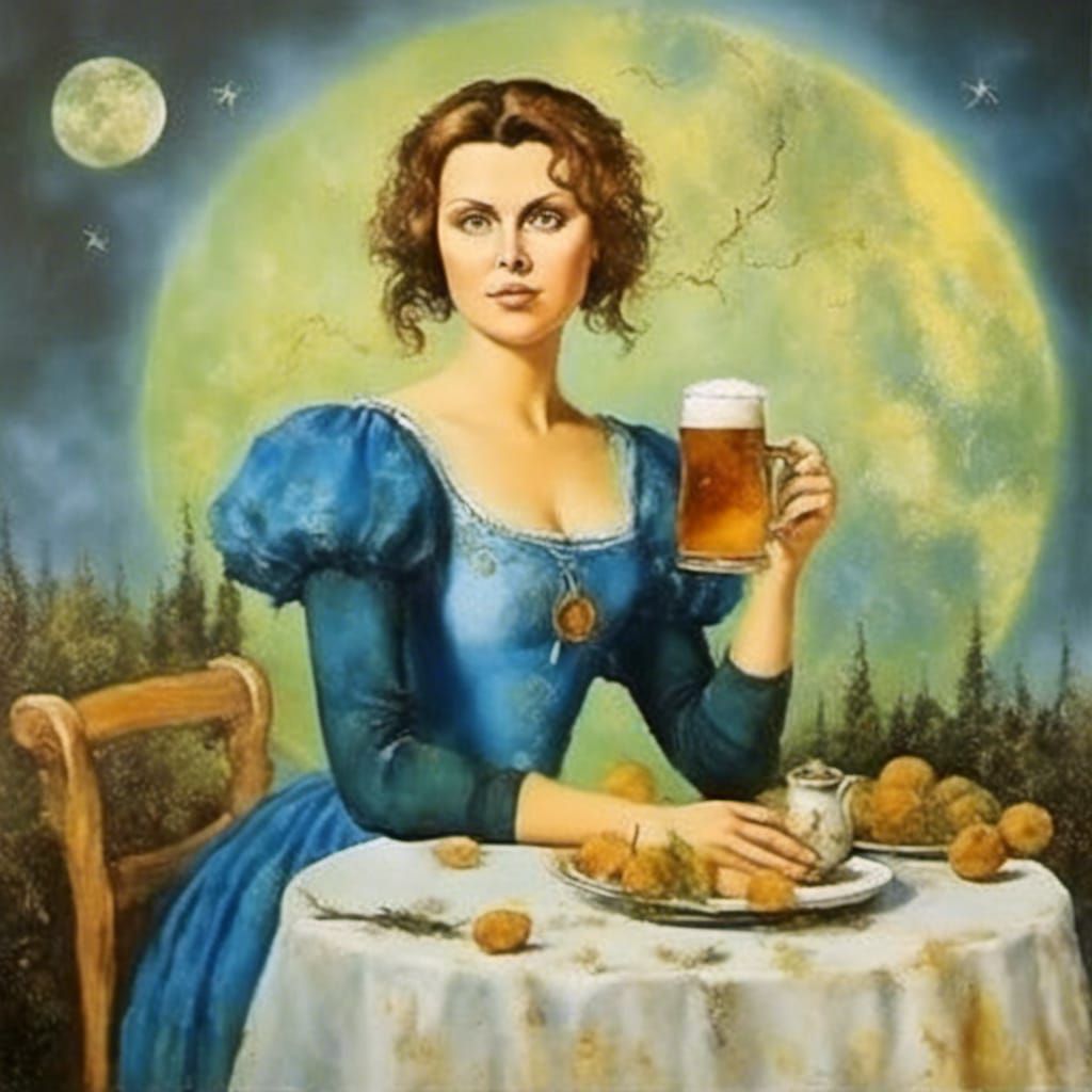 Girl at Oktoberfest: Surreal Oil Painting