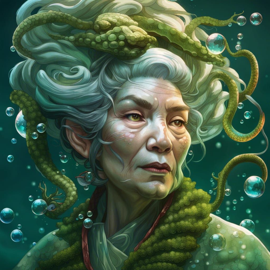 Moss Geisha Serpent Queen Underwater Portrait