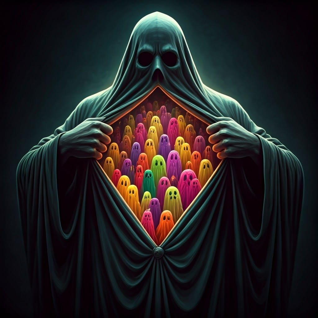 Surreal Ghost Unveiling Halloween Swarm, Abstract Art