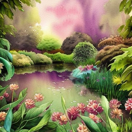 Hyperdetailed Watercolor Meadow in Ornate Garden