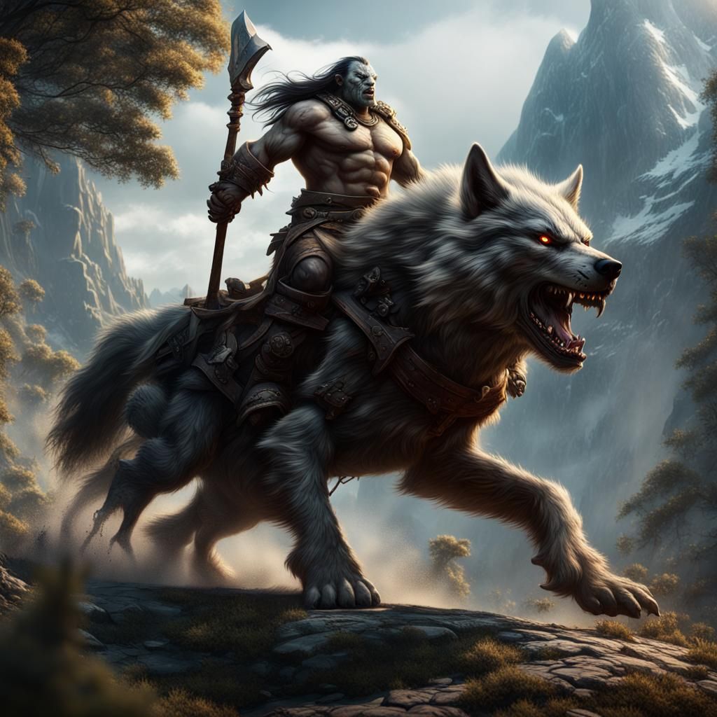 Orc Warrior on Wolf: Fantasy Art Concept