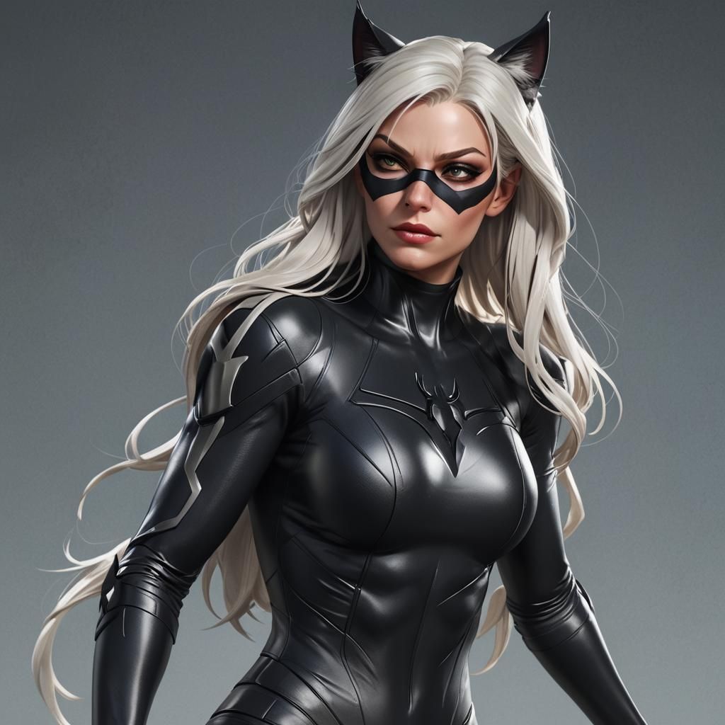 Black Cat Portrait in Hyperdetailed Digital Art Style