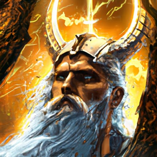 Odin Portrait in Lighting Storm, Hyperdetailed Digital Art