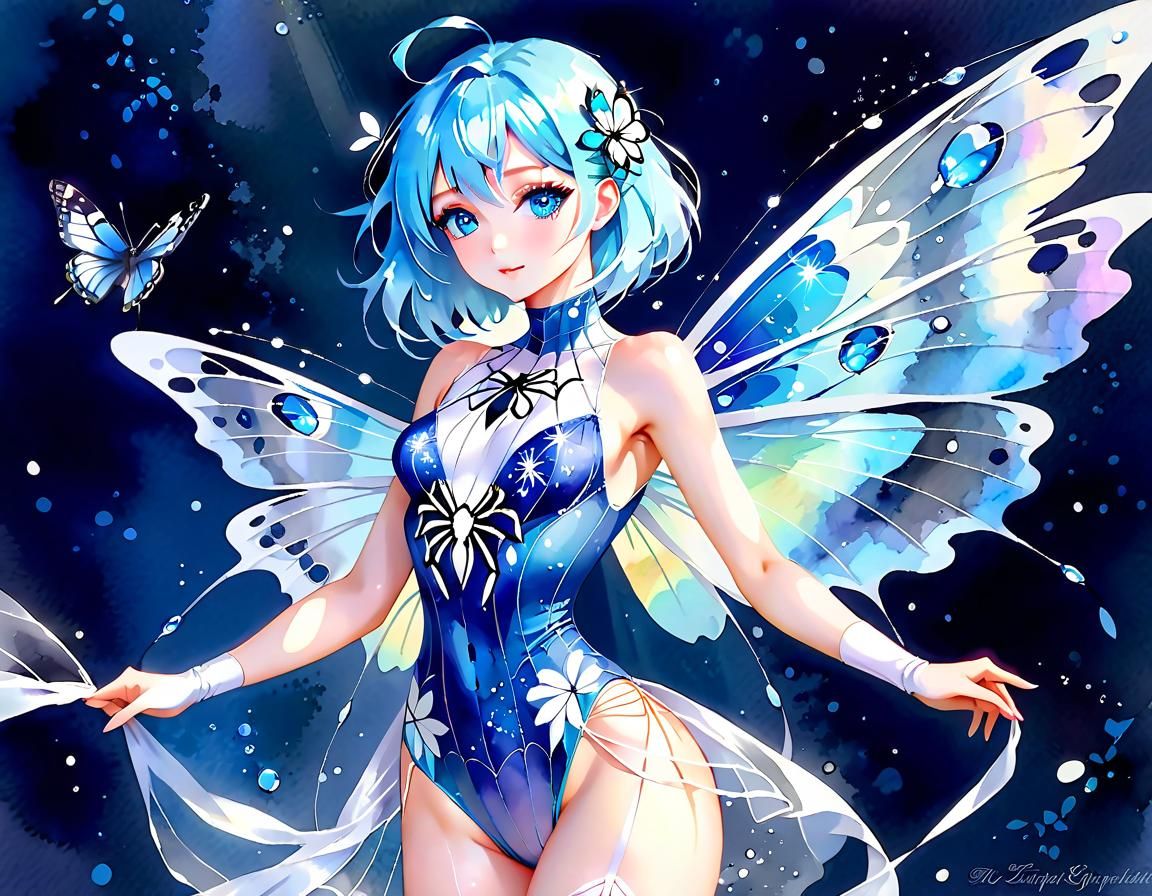 Beautiful Faerie Princess with Sapphire Hair: Watercolor