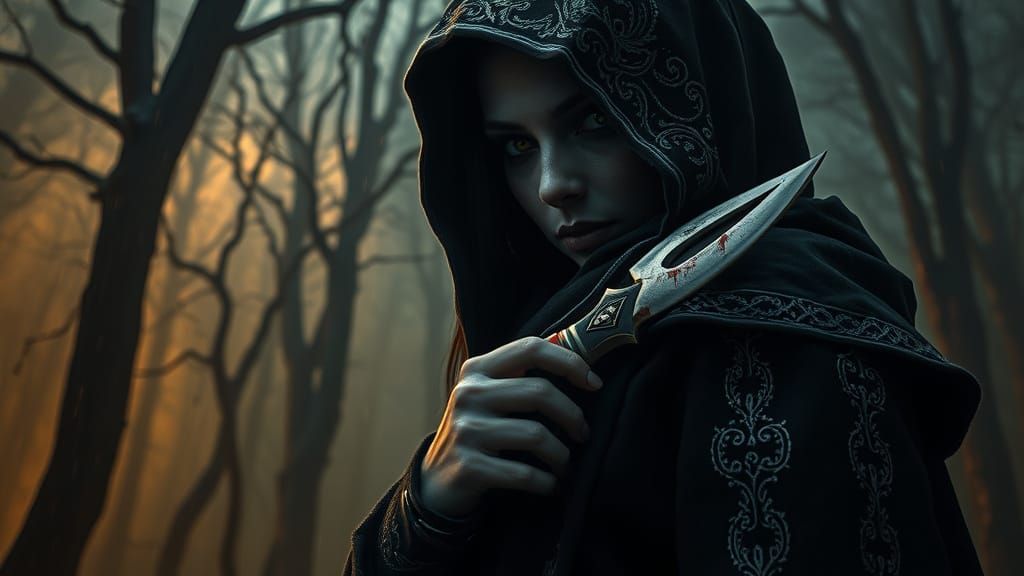 Dark Elf Sorceress in a Haunted Forest