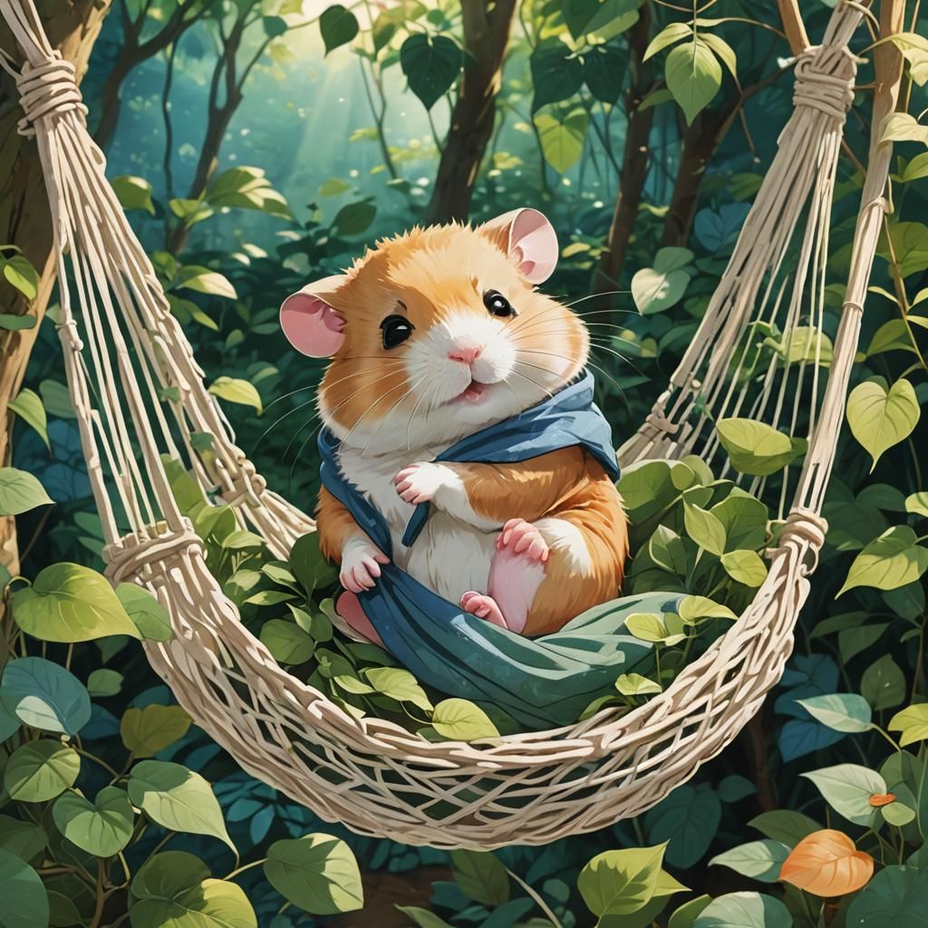 Hamster in Hammock: Whimsical Anime Style