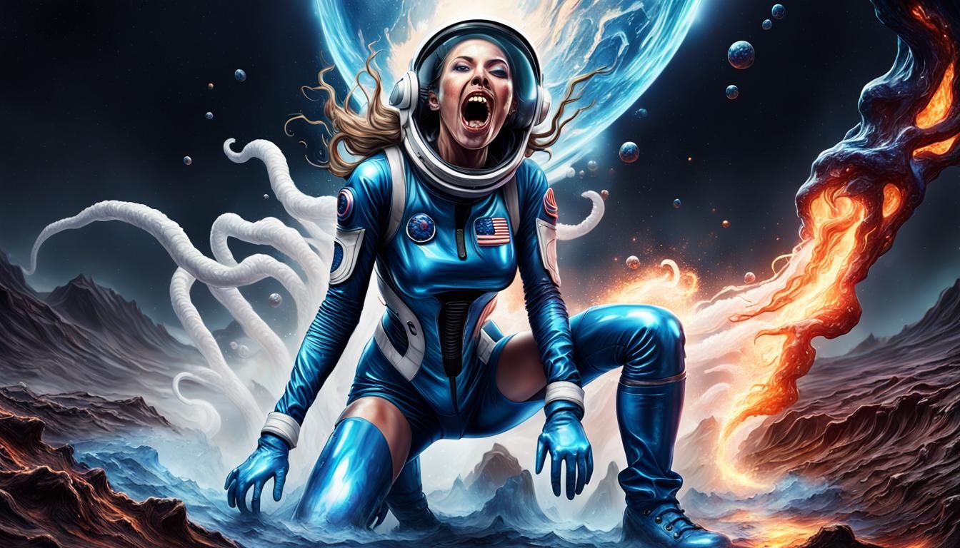 Girl in Peril on Alien Planet, Hyperrealistic Art