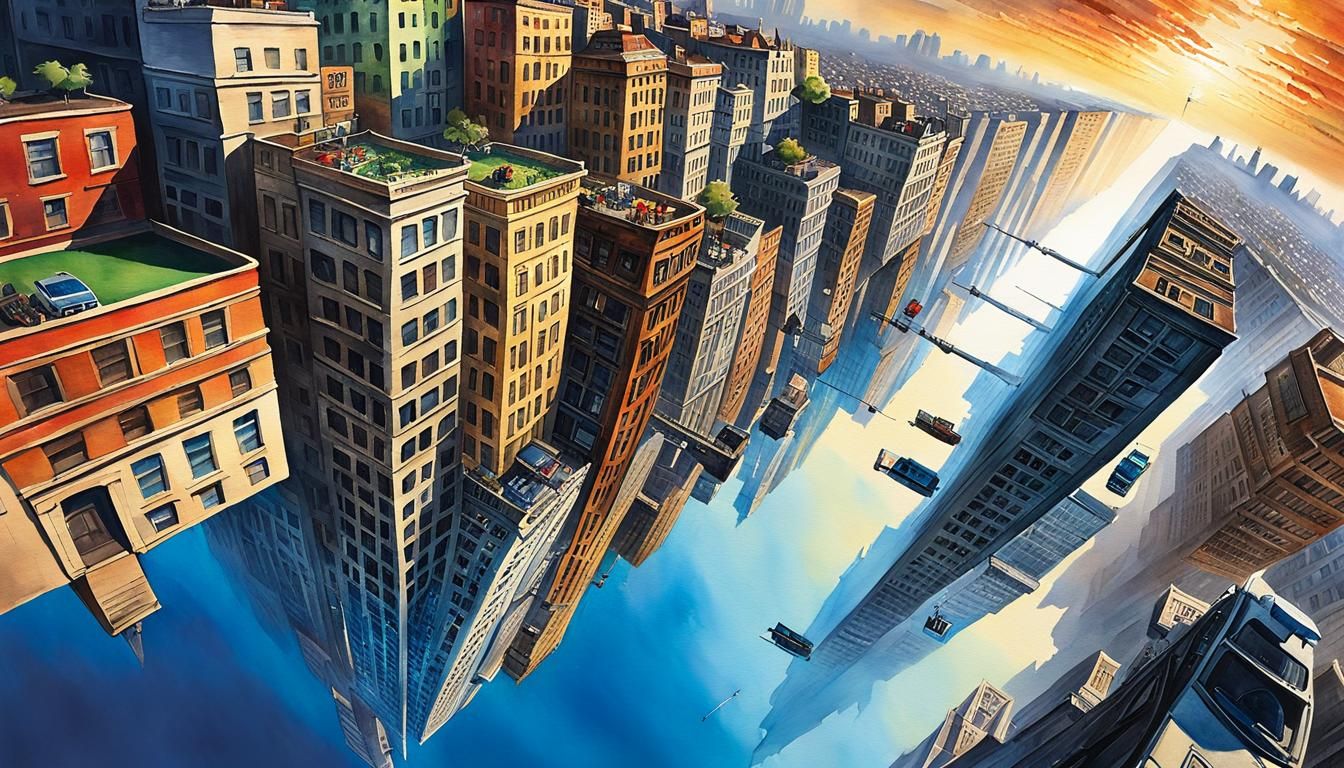 Inverted Cityscape in Watercolor Style