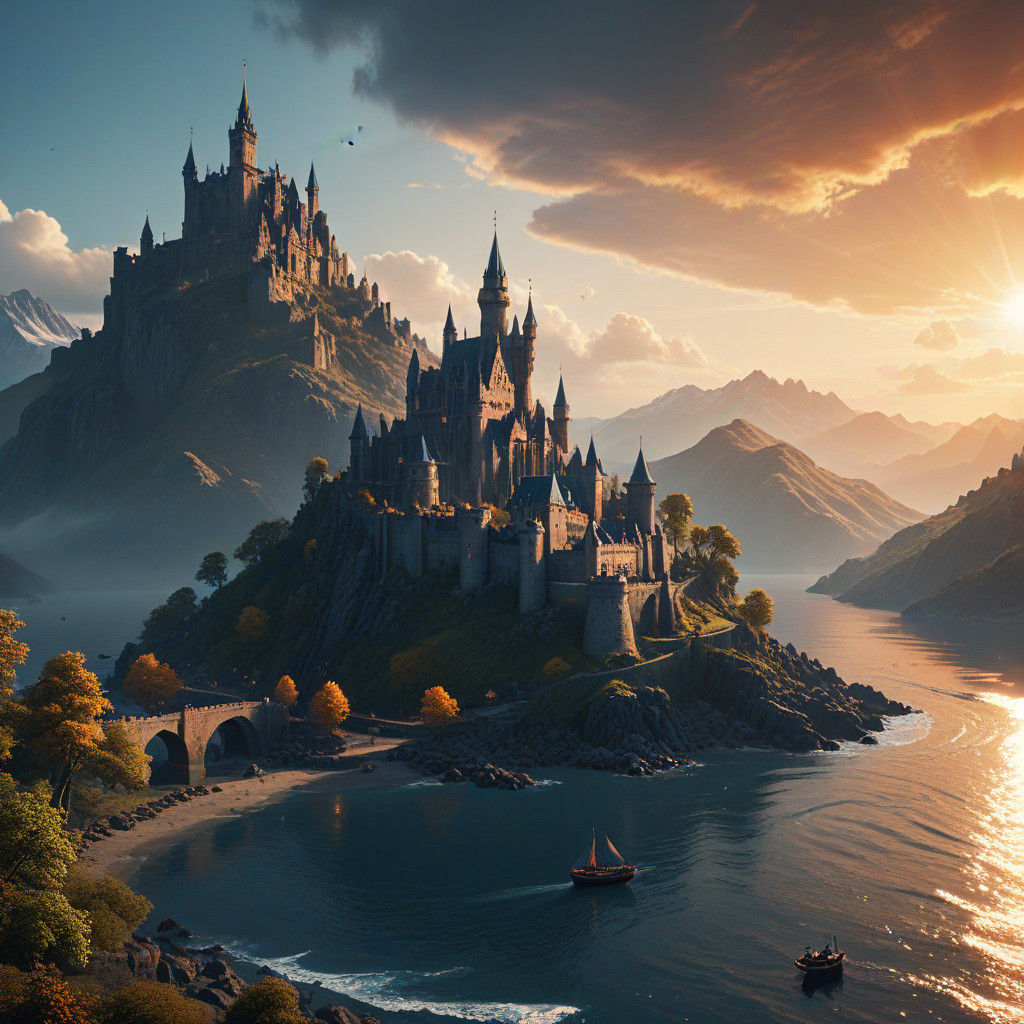 Epic Sunset Harbor Scene in Vibrant Digital Painting