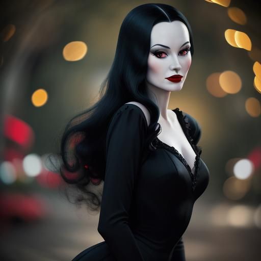 Morticia Addams Pin-Up Art in Elvgren Style
