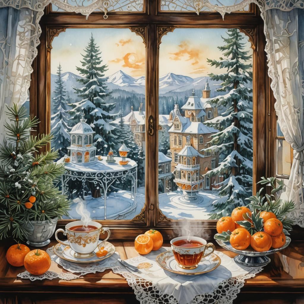 Steampunk Tea and Cake in Winter Morning Light