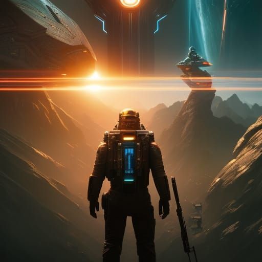 Galactic Space Explorer Discovering Alien Spaceship