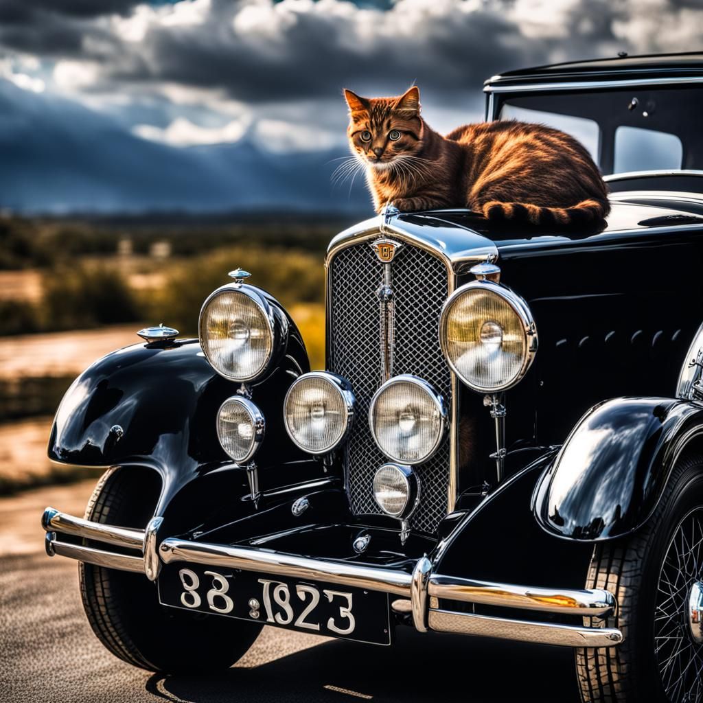 Cat Nap on a Classic 1932 Bentley