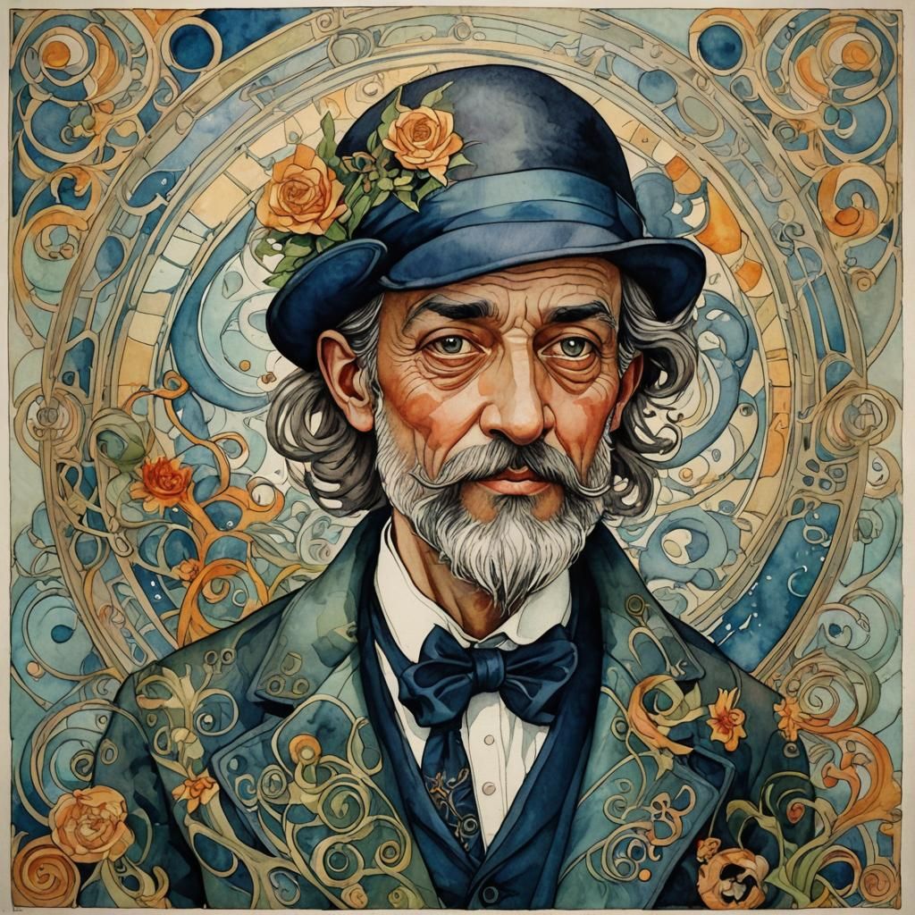 Enchanting Soul: Jugendstil Mixed Media Portrait