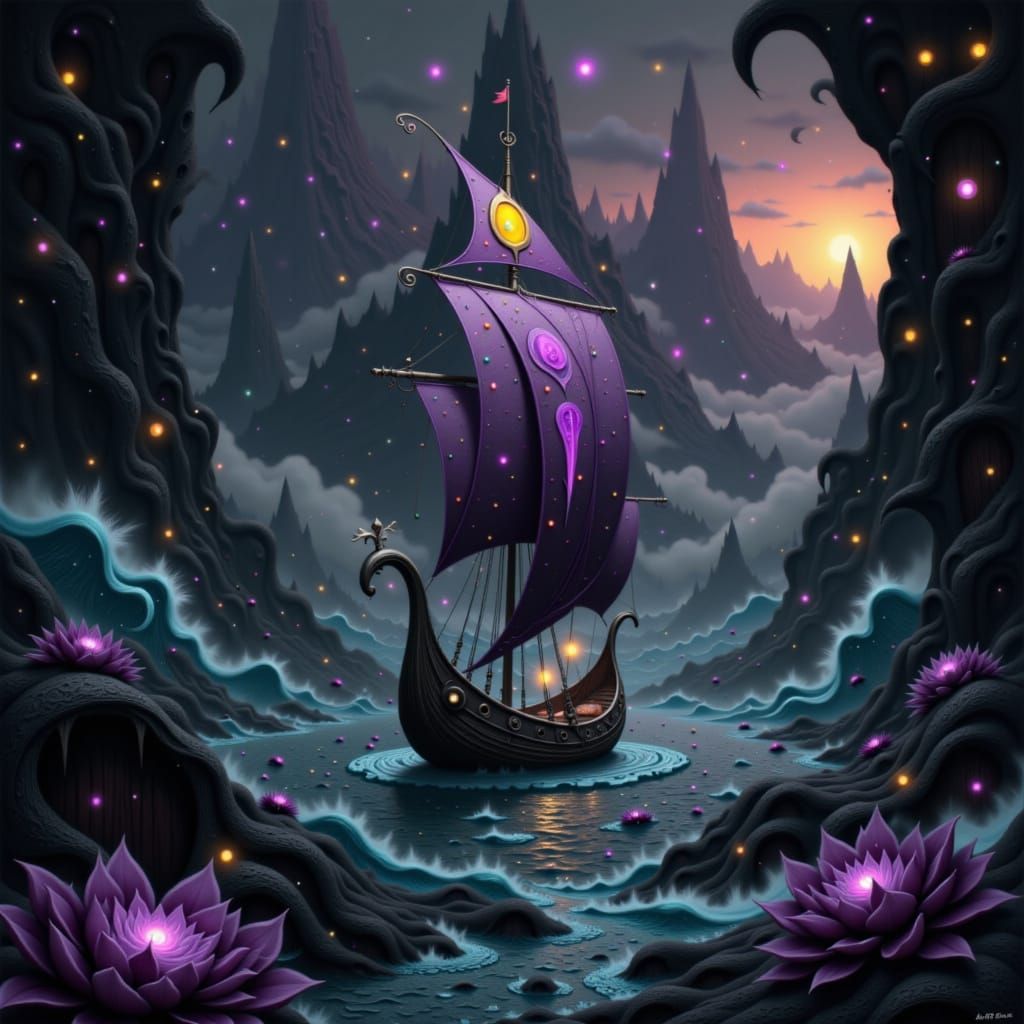 Majestic Sailboat in Dark Fantasy Style