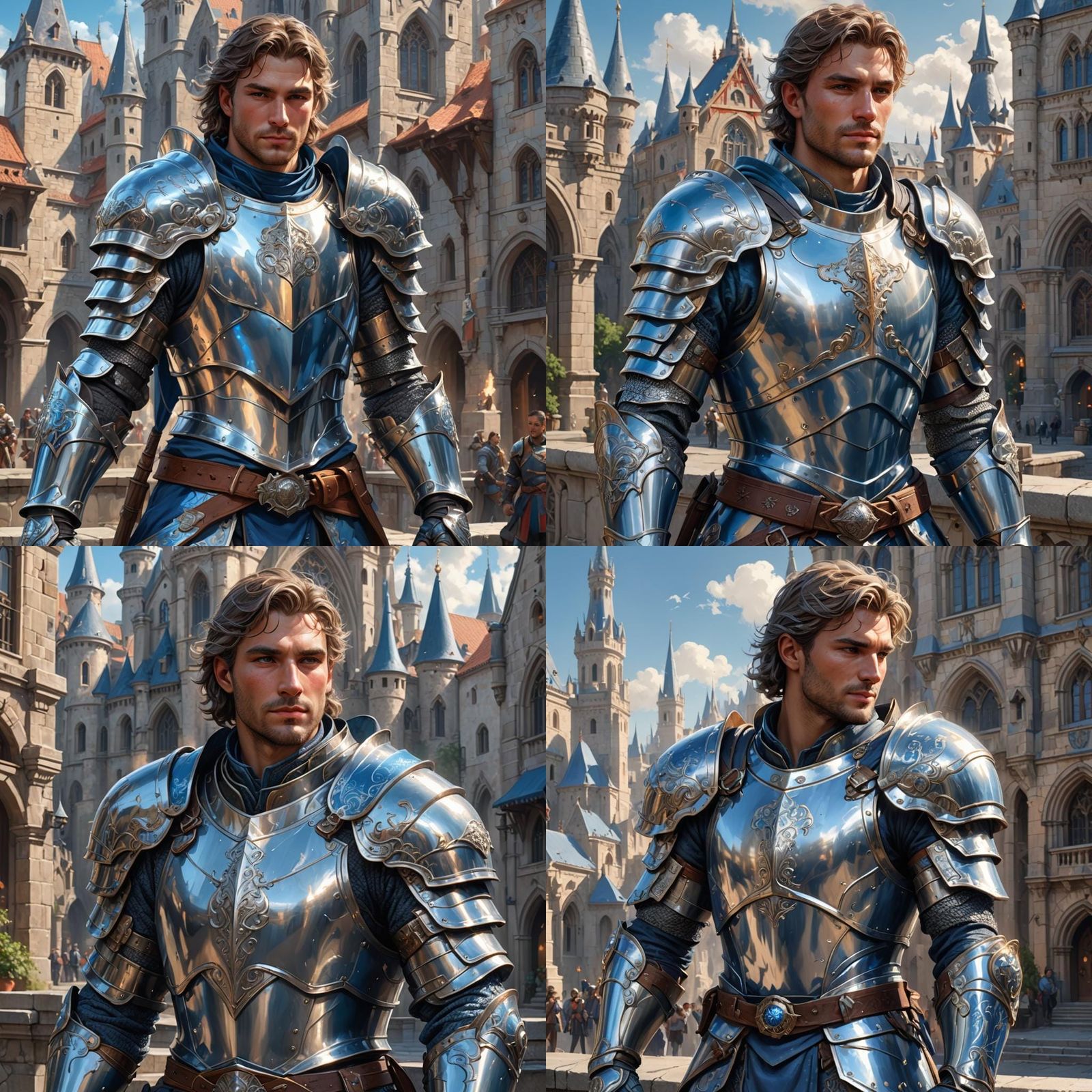 Charming Knight in Silver Armor, Fantasy City Backdrop