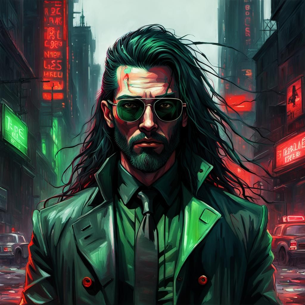 Cyberpunk Agent in Year 2053 as Impasto Painting