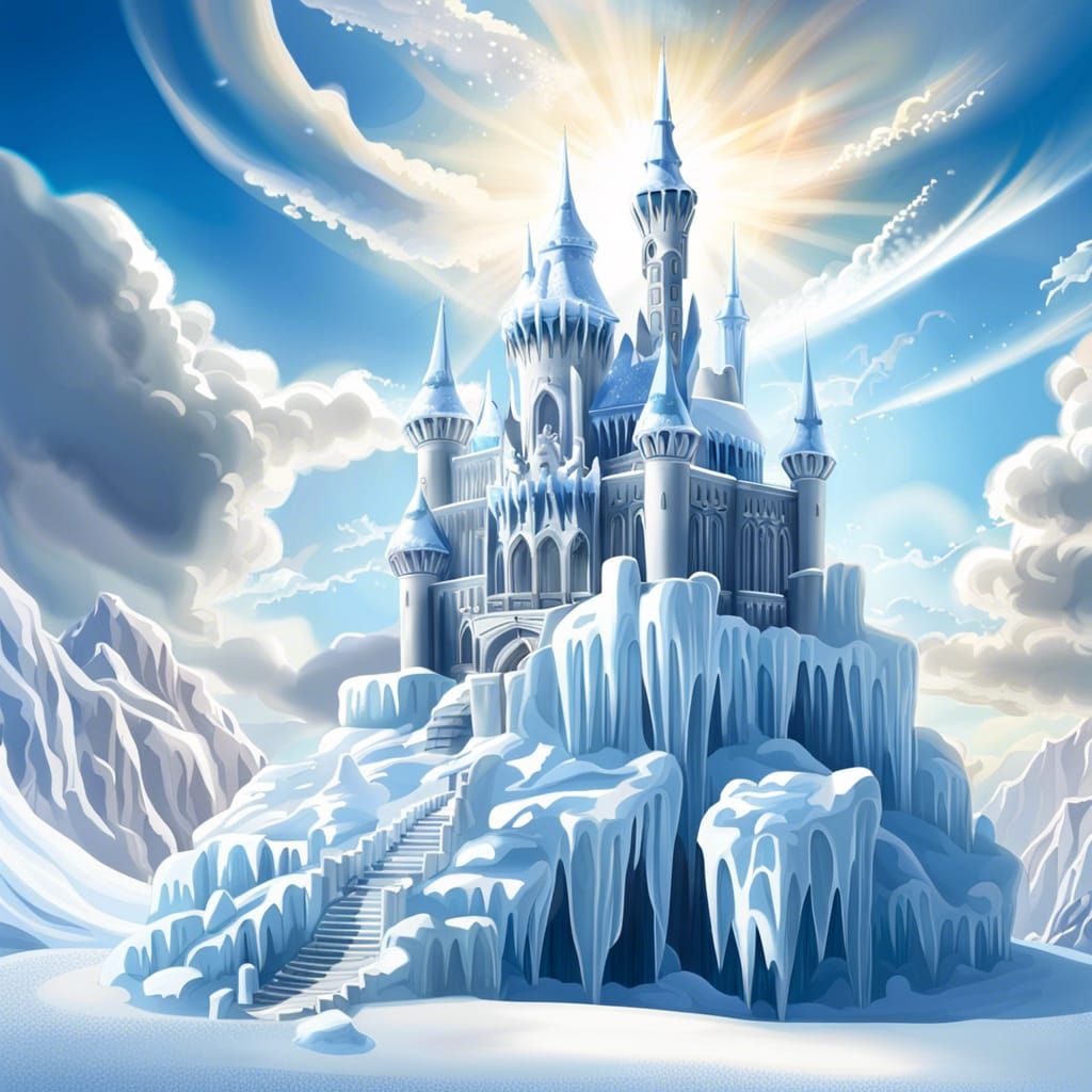 Fantasy Ice Castle Floating in Winter Sky