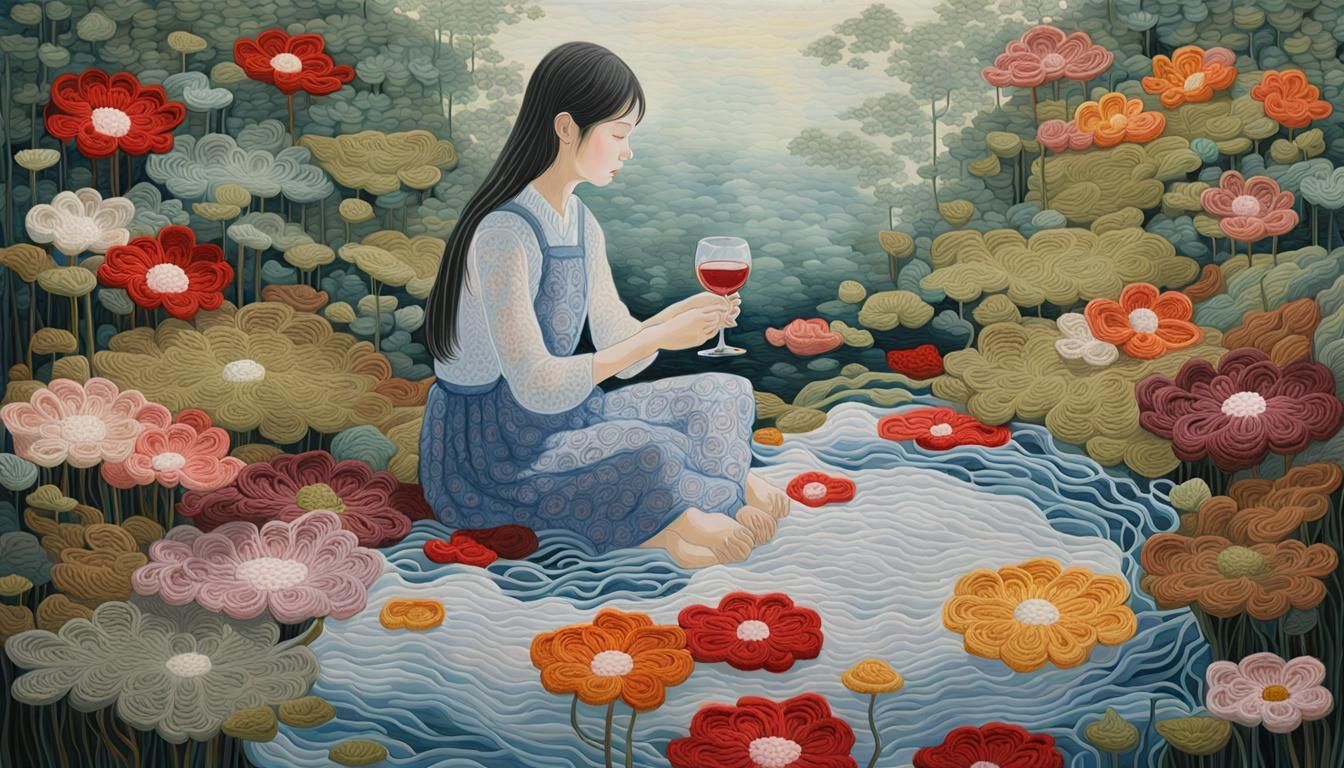 Room of Embroidered Lace Flowers in Gouache Style