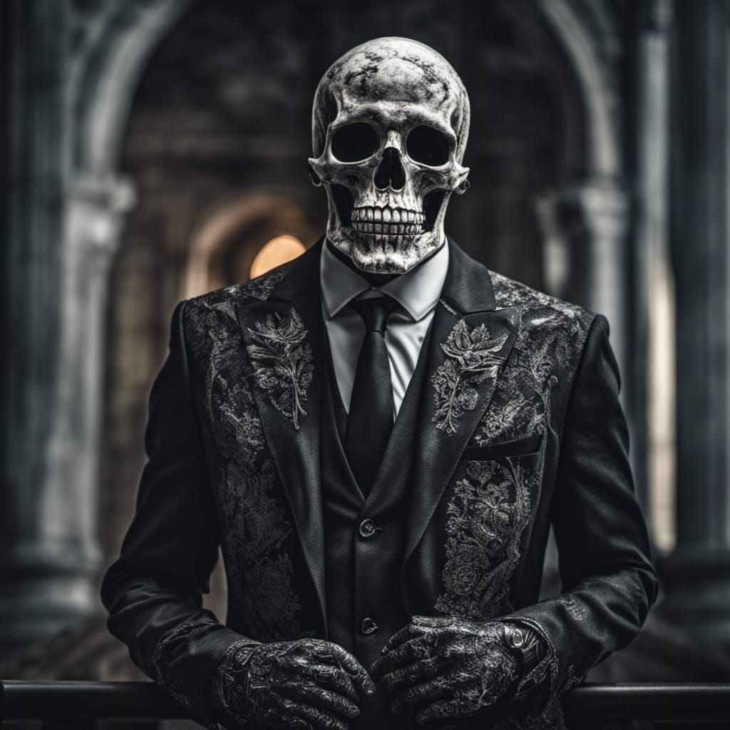 Hyperrealistic Portrait of Death in Fine Suit