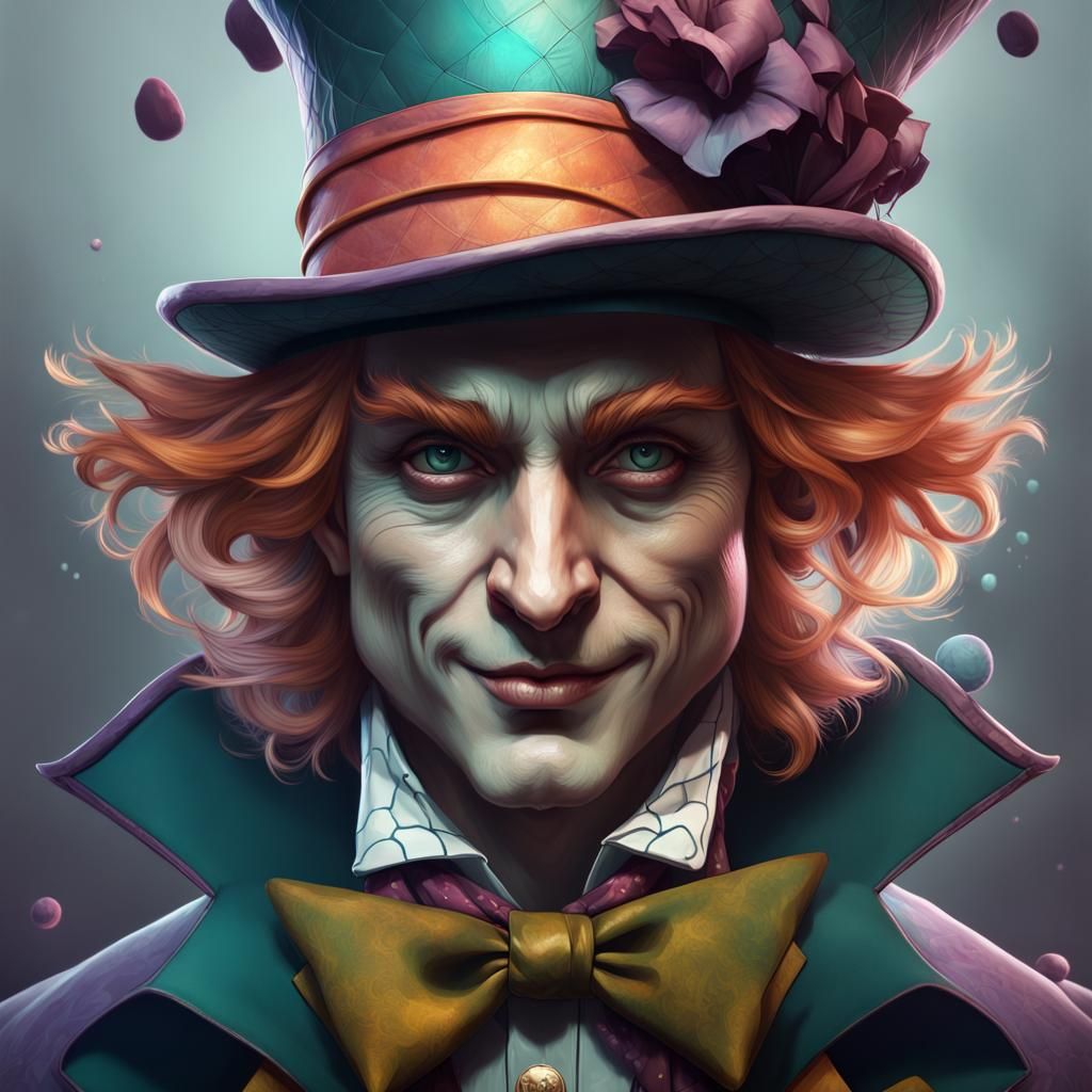 Hyperdetailed Mad Hatter Portrait in Art Nouveau Style