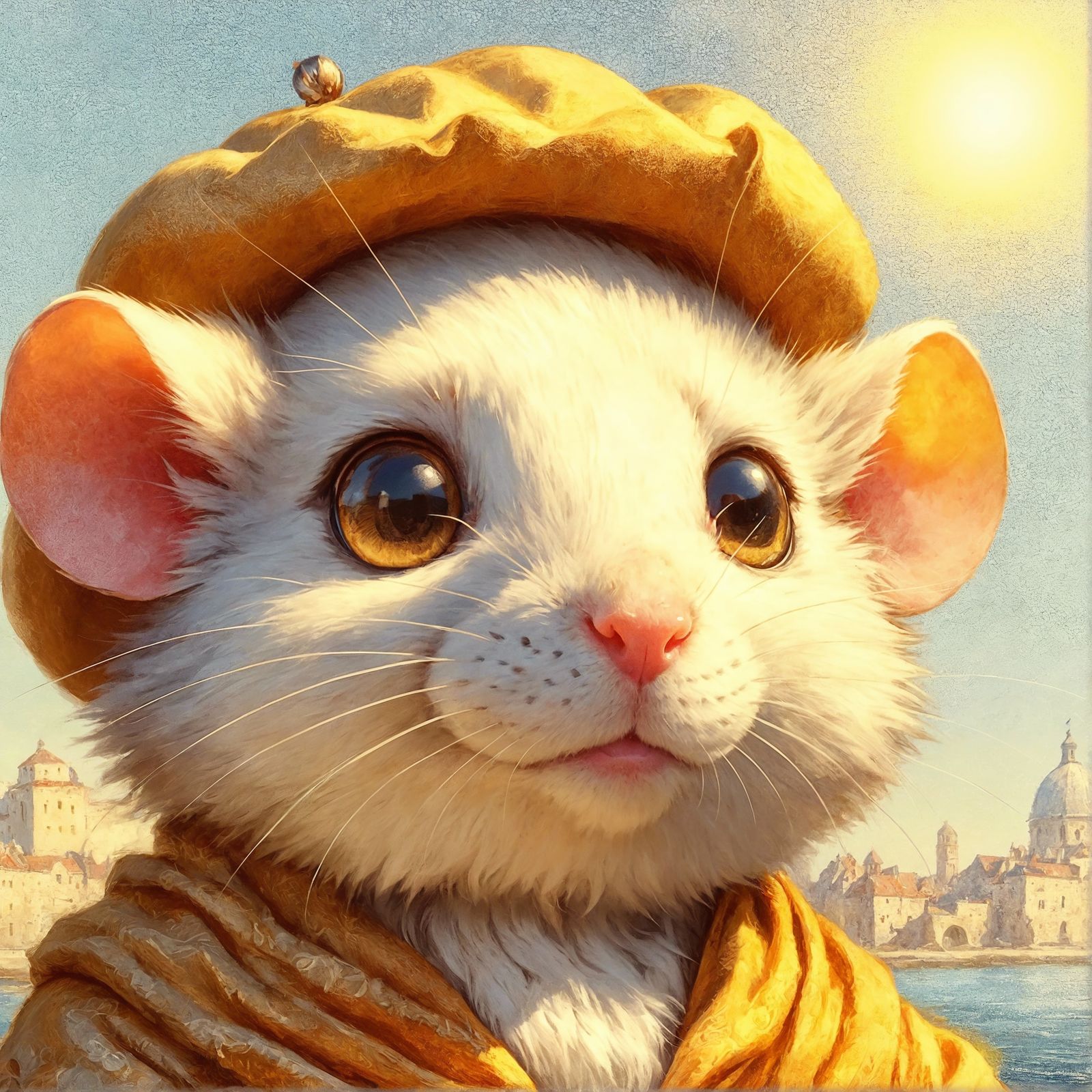 Chibi Rat as Renaissance Painter in Sunny Portrait