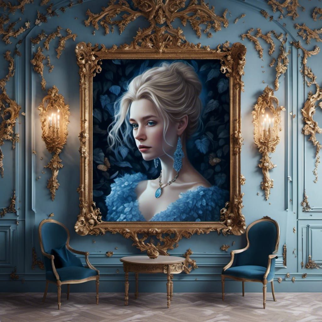 Hyperrealistic Portrait of a Blonde Woman in Blue Dress